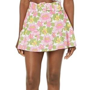 Show Me Your MuMu Pink & Green Floral Mini Skirt
